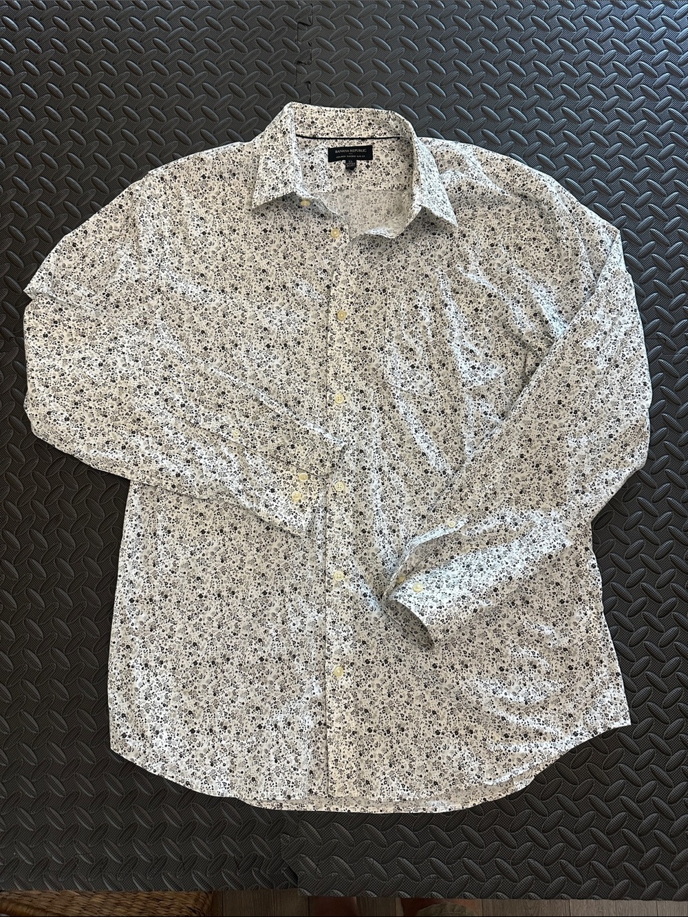 Banana Republic Men's White Button-Down Shirt with Black Floral Print